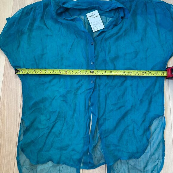 90s Vintage Clothing Set – Sheer Teal Button Shirt with Matching Tank - Picture 4 of 8